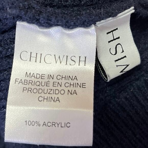 Chicwish Blue Ribbed Turtleneck Long Sleeve Heart Patched Pullover Sweater Top M - Picture 5 of 5